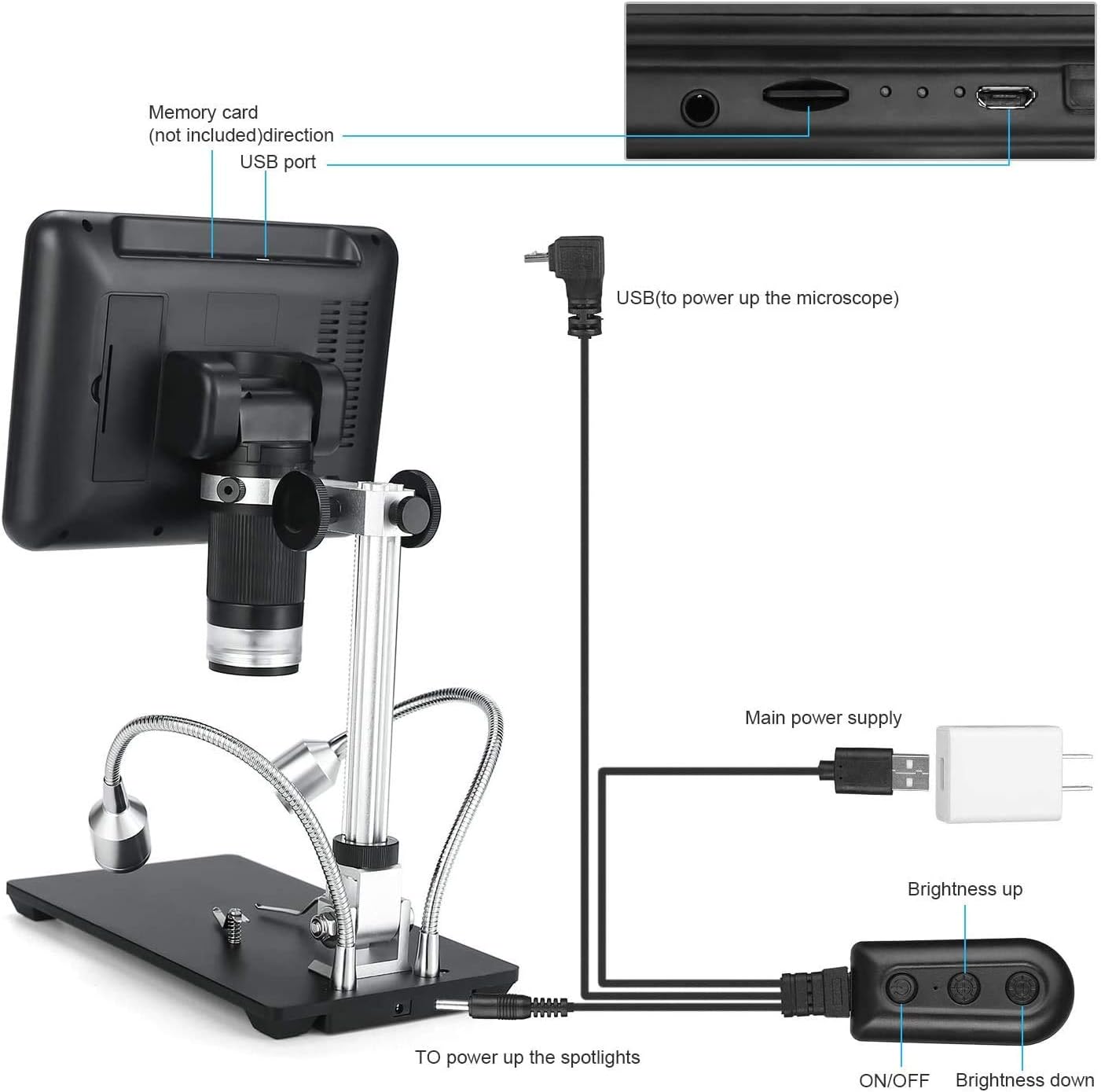 Andonstar AD207 Digital Microscope with 7-inch LCD Screen, PCB Soldering Tool and Phone Repair Instrument with 200X Magnification