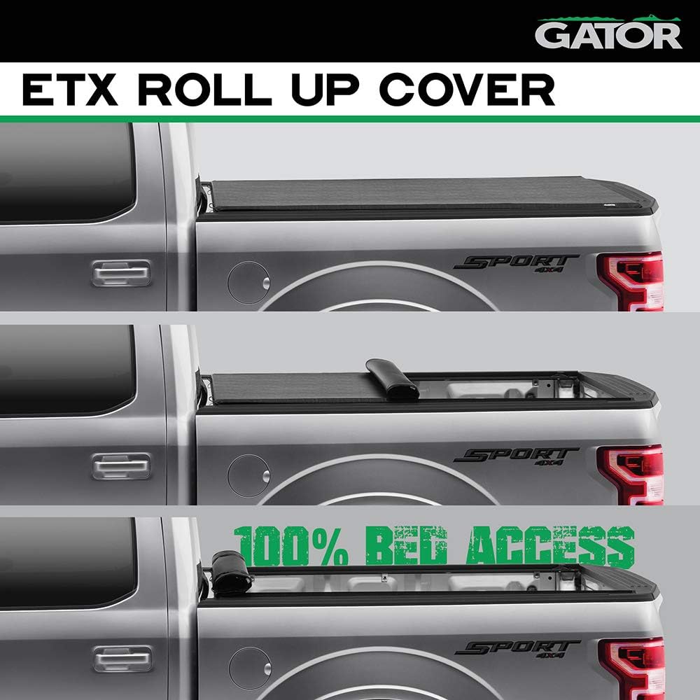 Gator ETX Soft Roll Up Truck Bed Tonneau Cover | 53111 | Fits 2014 - 2018, 2019 Ltd/Lgcy Chevy/GMC Silverado/Sierra 8' 2" Bed (97.8'')