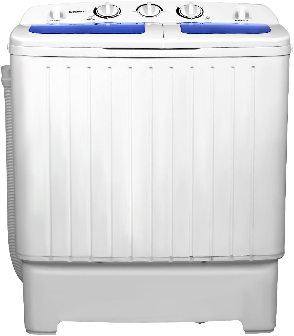 Casart Portable Mini Compact Twin Tub Washing Machine 17.6lbs Washer Spain Spinner Portable Washing Machine, Blue+ White