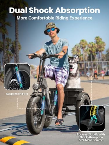 Electric Trike for Adult with 750W Motor, 48V 18AH Cells Battery, Pickup Class 500 LB Load Electric Tricycle with 20" Fat Tire and Large Basket, 60 Miles Range, for City and Mountain Road