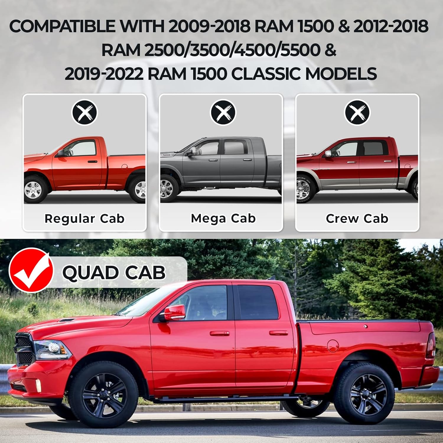 Floor Mat Liner Compatible with Ram 2012-2018 1500/2500/3500/4500/5500, 2019-2022 1500 Classic Models Quad Cab, Medesasi OEM Floor Mats Liners, with 1st Row Bucket Seat, Black, All-Weather Guard