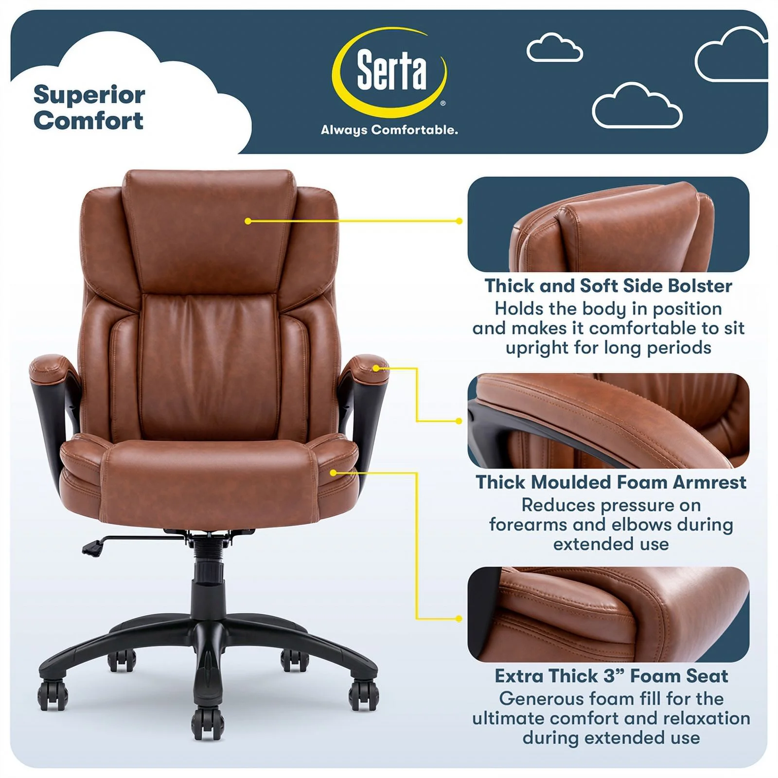 Serta Garret Executive Office Chair Cognac Bonded Leather