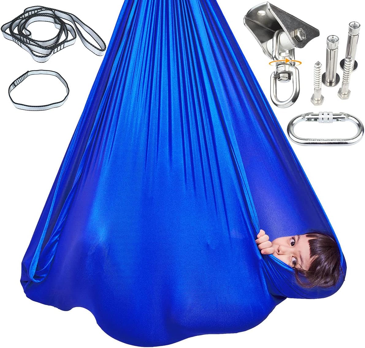 Sensory Swing Indoor + 360° Swivel Hanger Hardware, Double-Layer Lycra Indoor Swings for Kids to Play & Calm, Hanging Hammock Therapy Swing for Autism Child with Special Needs Pack of 2
