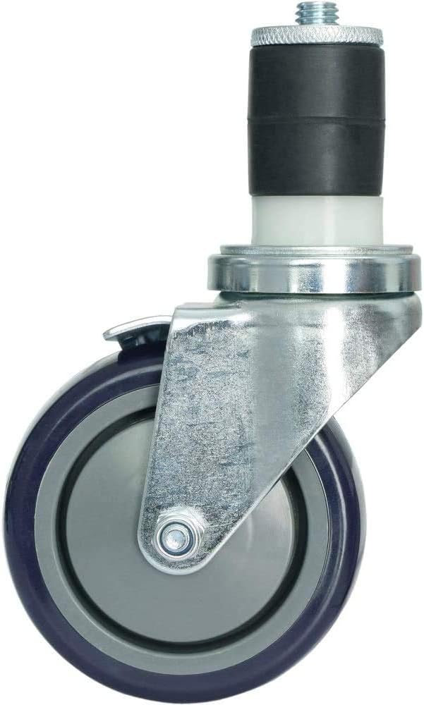 MySit 4 inch Work Table Caster Wheels for Commercial Kitchen Prep Tables, Expanding Stem Casters Set of 4 with Locking Brakes Fit Both 1-1/2 and 1-5/8 Leg Tube Adapter for Stainless Steel Worktable
