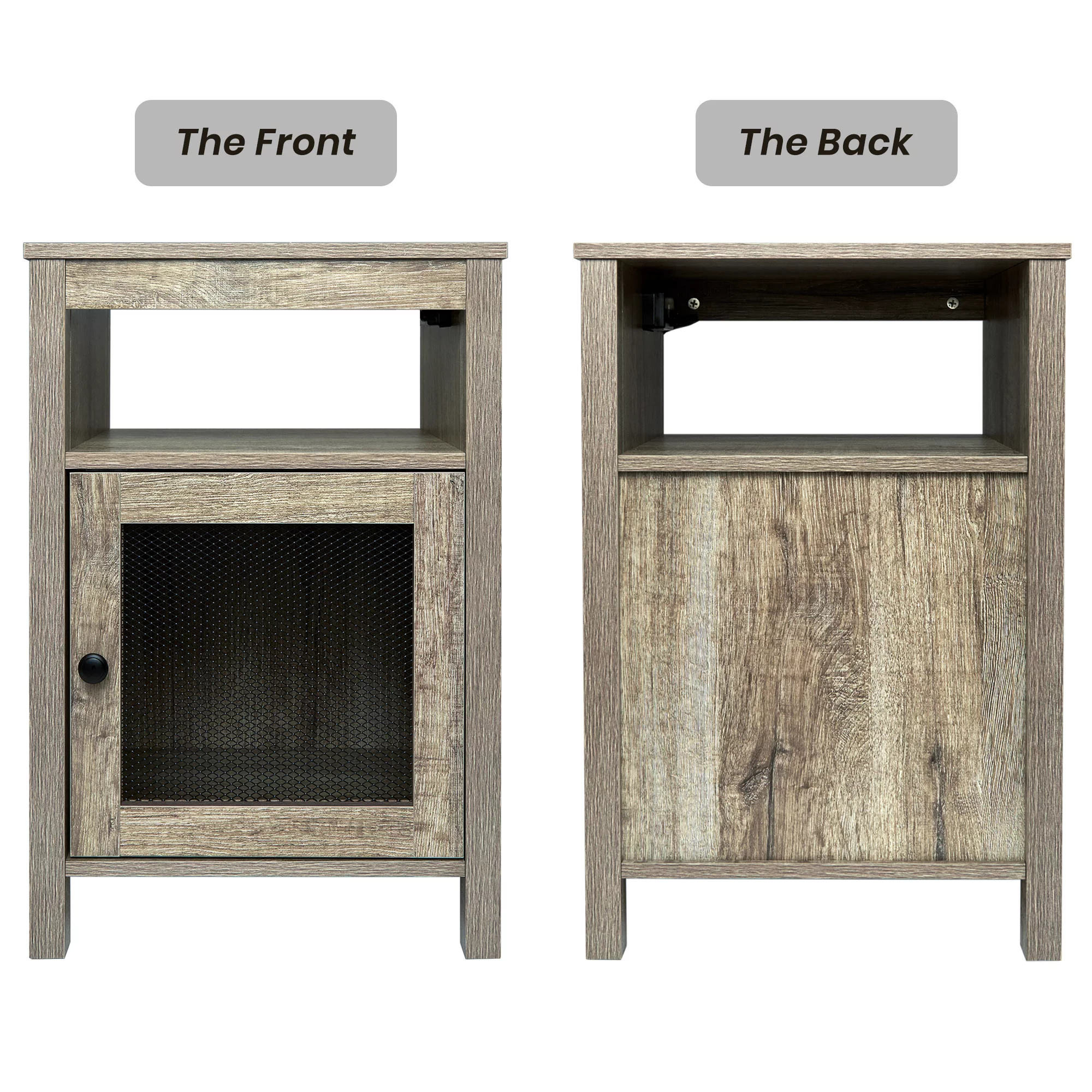 StorageWorks End Table with USB Ports & Power Outlets, Farmhouse Chairside Table with Cabinet and Open Storage Shelf, Wood Accent Table for Living Room Bedroom, Weathered Oak Grey
