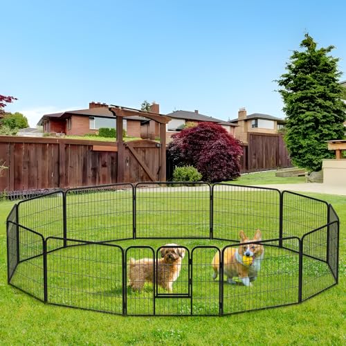 BestPet Dog Playpen Indoor 40 inch 16 Panels Metal Dog Pen Pet Dog Fence Outdoor Exercise Pen with Doors,Pet Puppy Playpen for RV Camping Yard, Black