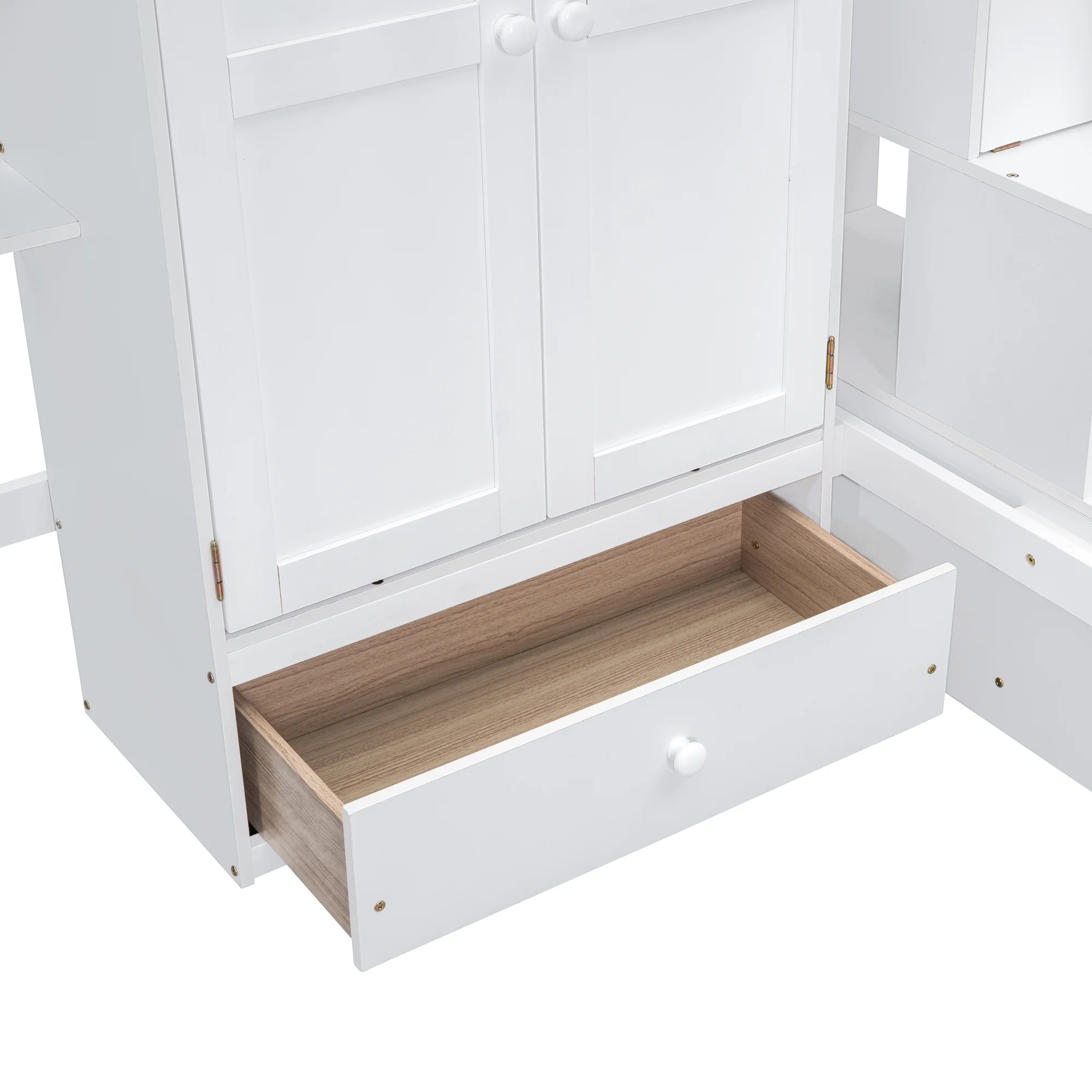 Bellemave Twin Size Loft Bed with Stairs and Wardrobe, Wood Loft Beds Frame with Desk and Storage Drawers, Stairway Loft Bed for Kids, Teens & Adults（White）