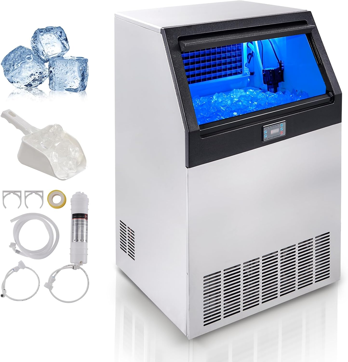 VEVOR Commercial Ice Maker, 265lbs/24H, Ice Maker Machine, 126 Ice Cubes in 12-15 Minutes, Freestanding Cabinet Ice Maker with 88lbs Storage Capacity LED Digital Display, for Home Office Restaurant