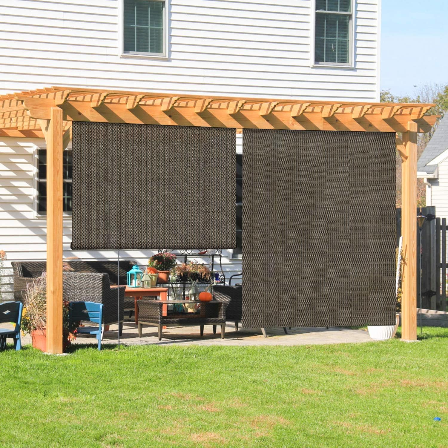 Coarbor Outdoor Roll up Shades Blinds for Porch Patio Shade Exterior Roller Shade Privacy Shade Screen for Deck Pergola Gazebo Brown 8'W x 10.5'H