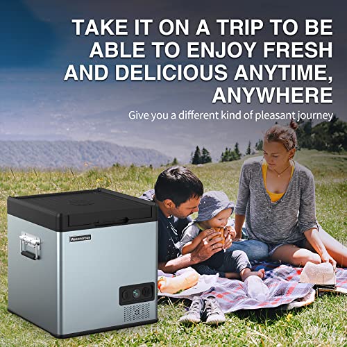 Wesonorous 12 Volt Car Refrigerator,-10℉ to 55℉ 52Qt Dual Zone Car Refrigerator,12 Volt Refrigerator with 12/24V DC & 110-240V AC