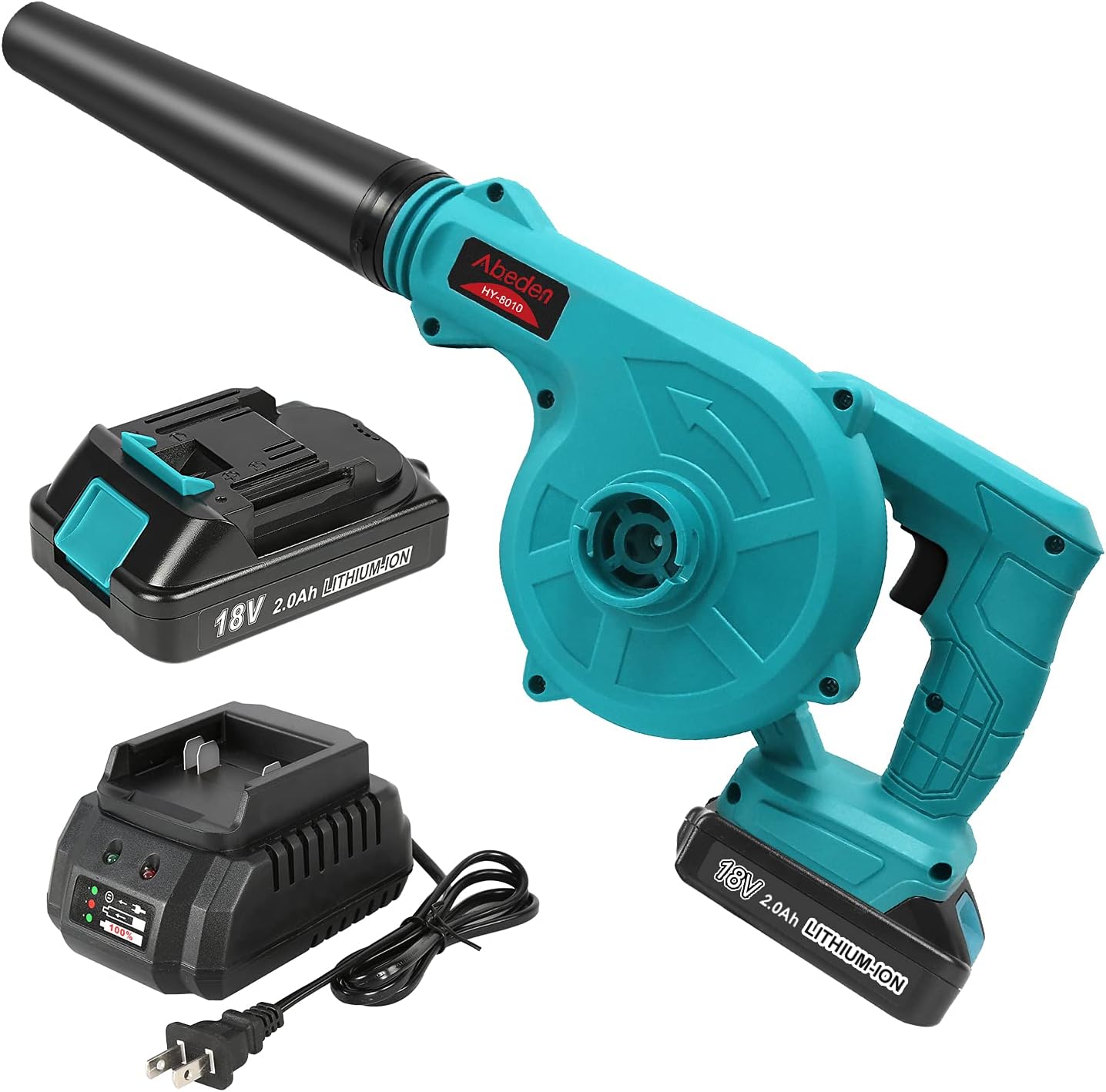 Abeden Cordless Leaf Blower,2-in-1 Electric Handheld Sweeper/Vacuum with 2 Pack 18V 2.0 Ah Lithium Battery for Blowing Leaf,Cleaning Dust & Small Trash,Car,Computer Host,Hard to Clean Corner