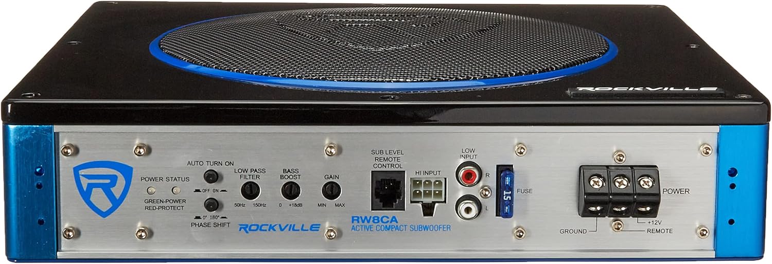 Rockville RW8CA 8 600 Watt Low Profile Under-Seat Active Powered Car Subwoofer