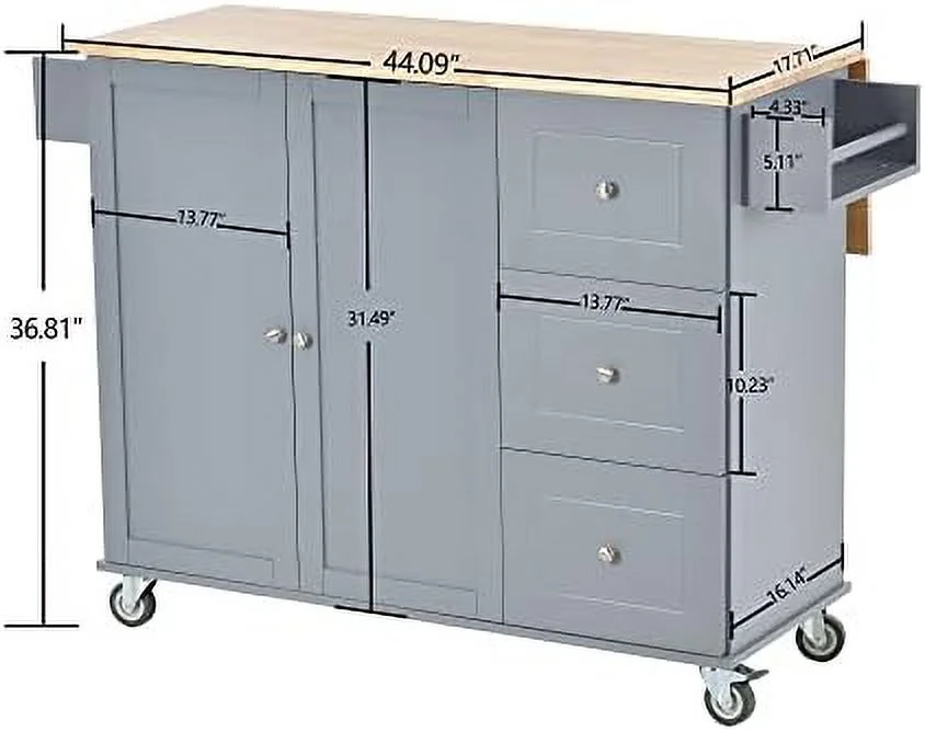 CKPFVY Rolling Kitchen Island Cart with Folding Drop Leaf and  Cabinets  Kitchen Cart on Wheels with Spice Rack  Towel Rack and 3 Drawers  Dark Blue - Curated Treasures Market