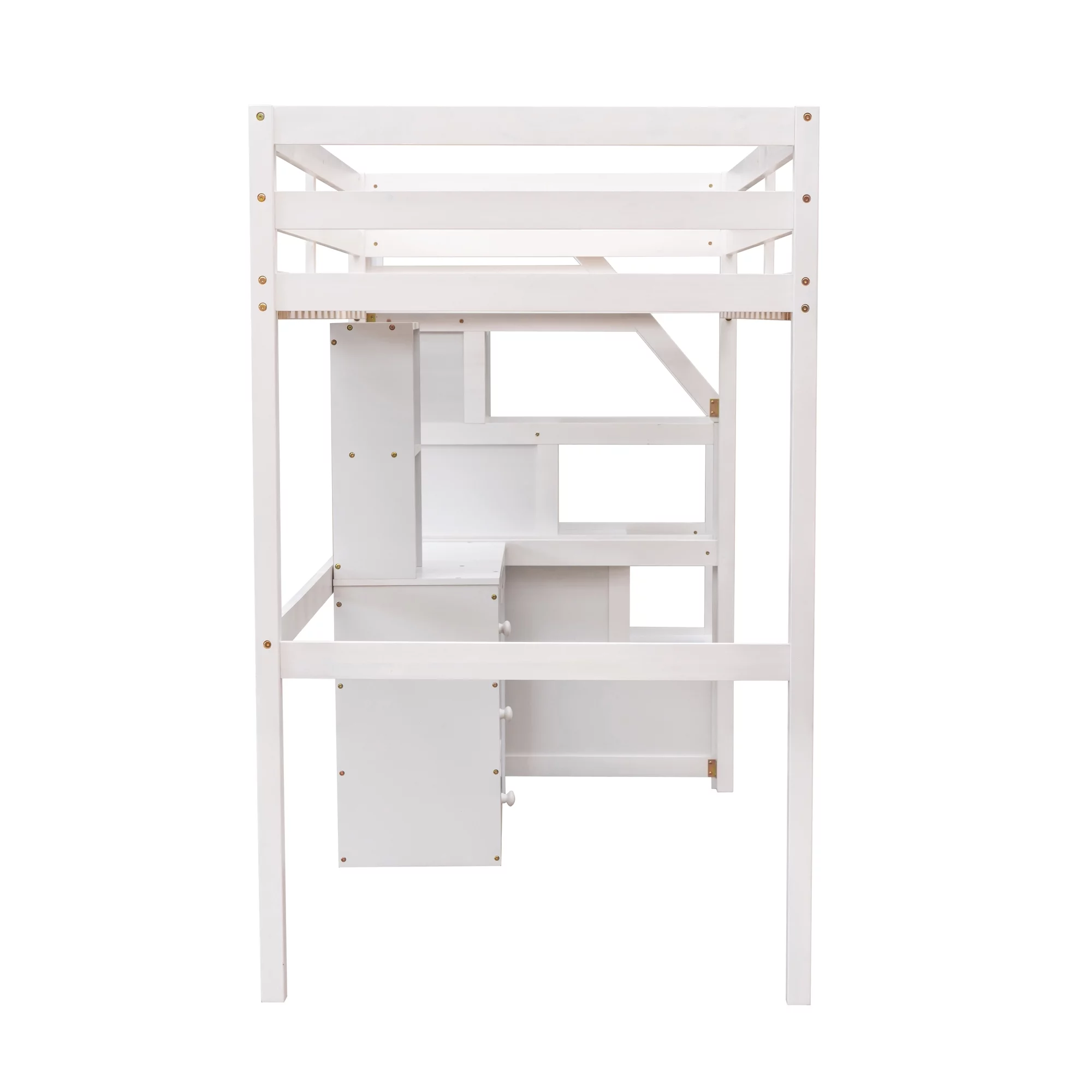 Euroco Wood Twin Bunk Loft Bed with Desk, Drawers and Shelf for Kids, White