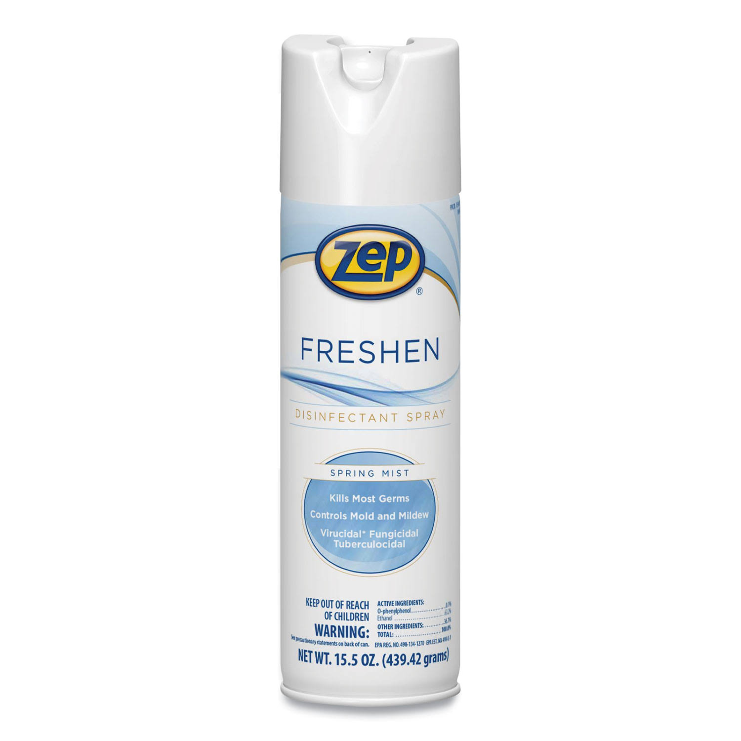 Zep Freshen Disinfectant, Spring Mist, 15.5 oz Aerosol Can, 12-carton