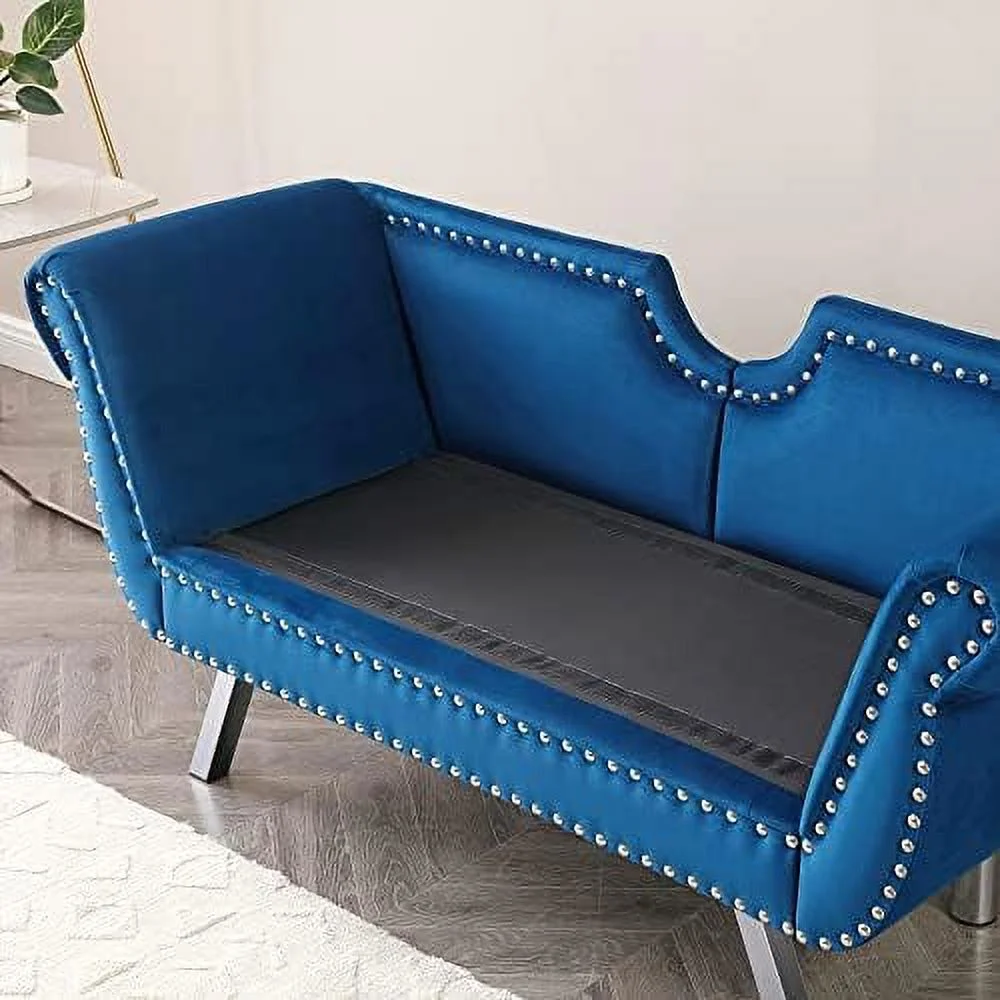 YZboomLife Velvet Ottoman Bench for Bedroom End of Bed Modern Mid-Century Flared Arm Small Loveseat Sofa Couch Rolled Armed Entryway Long Ottoman Benches with Back and Silver Metal Legs (