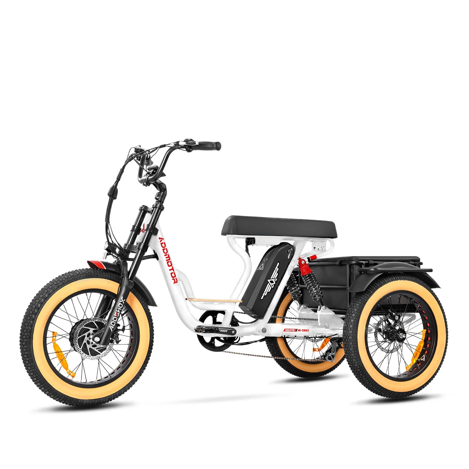 Addmotor Electric Tricycle for Adults, 750W 85MI Dual Suspension Electric Trike, 20'' Fat Trie 48V 20Ah Removable Battery, Beach Cruiser 3 Wheel Electric Bike with Parking Brake & Banana Seat, M-366X - Curated Treasures Market