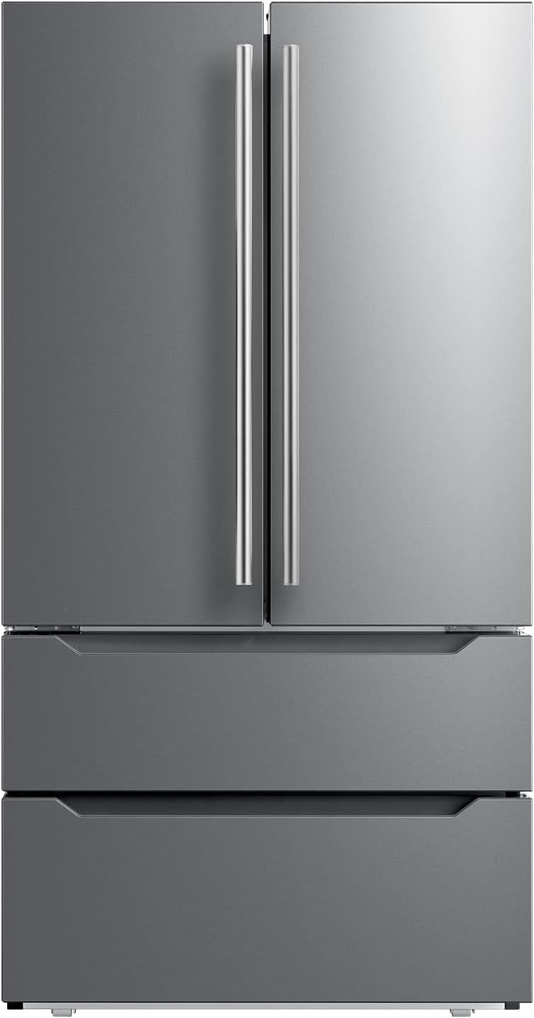 22.5 Cu.Ft 36" French Door Refrigerator, Full Size Refrigerator with Ice Maker, 4-Door Freestanding Upright Freezer and Fridge, Fingerprint Resistant Stainless Steel