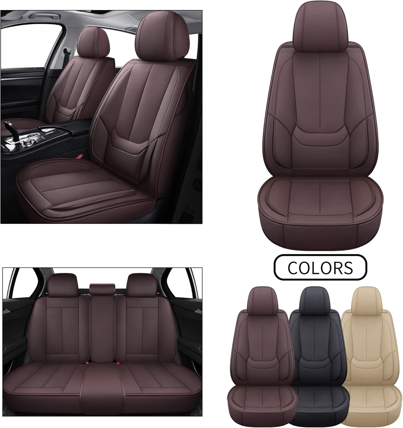 TOMIC Nephele Waterproof Faux Leather Auto 5pcs Seat Cover (Protector) Full Set (Front and Back Seats), Universal Car Accessories Fit for Most Sedans SUV Pick-up Truck (Black)