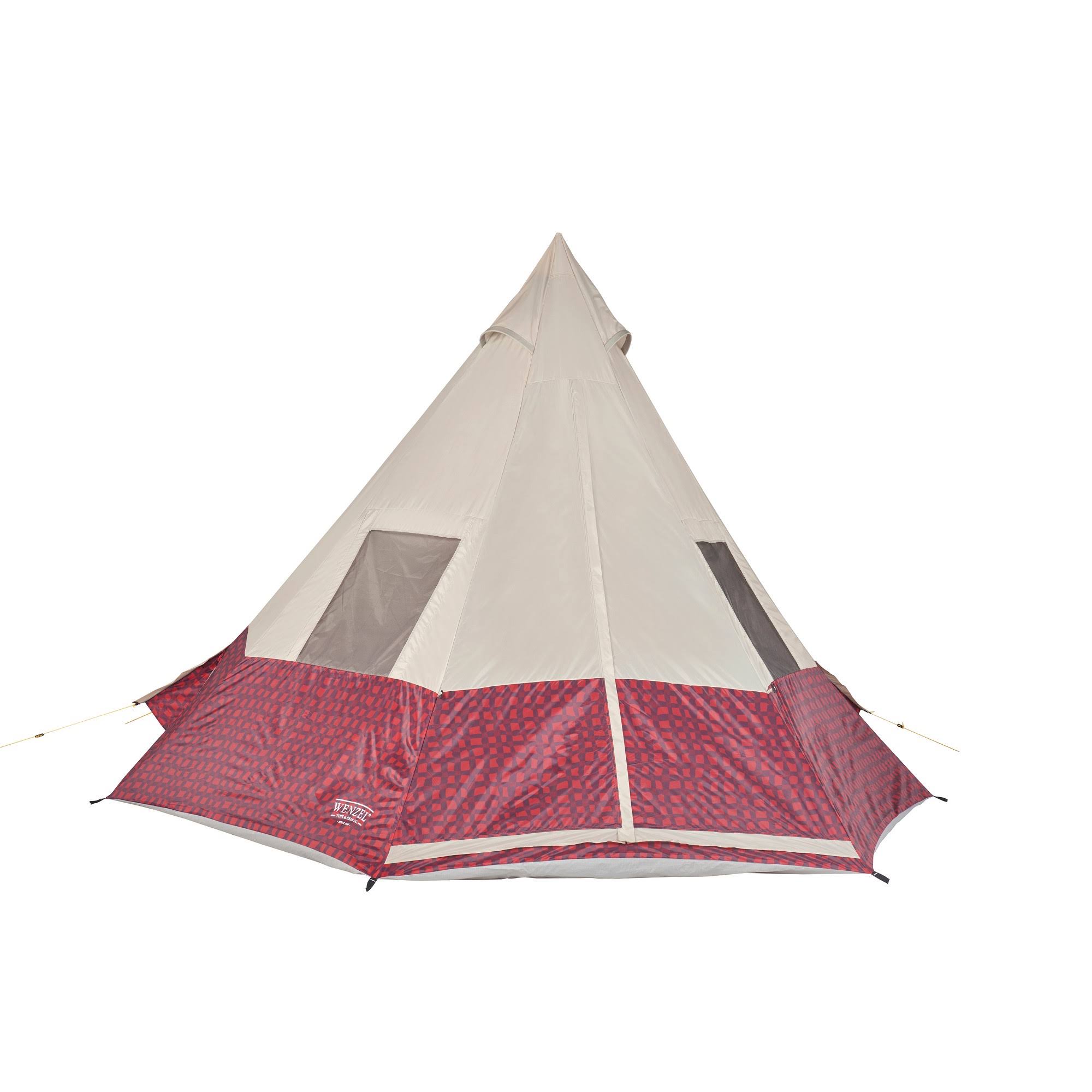 Wenzel 11.5 x 10 Shenanigan Large 5 Person Trail Camping Teepee Tent, Red Plaid