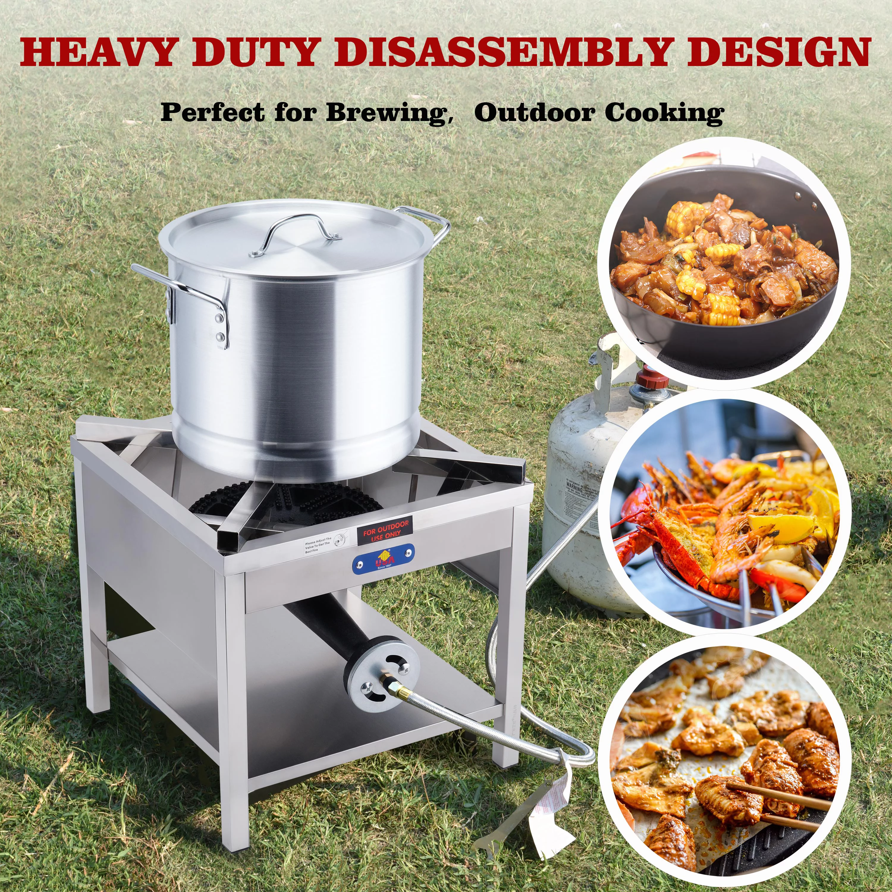 ARC USA SS4242S Stainless Steel Propane Burner Outdoor Cooker Stove for Turkey Frying Seafood Crawfish Boiling 200,000 BTU