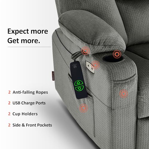 MCombo Small Power Lift Recliner Chair with Massage and Heat for Petite People, Cup Holders, USB Ports, Side Pockets, Fabric 7569 (Small-Regular, Brown)
