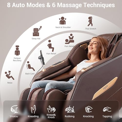MYNTA 2025 Massage Chair Full Body, Zero Gravity SL Track Full Body Massage Recliner Chairs with Calf Heating, Thai Strectch, M1820 Brown