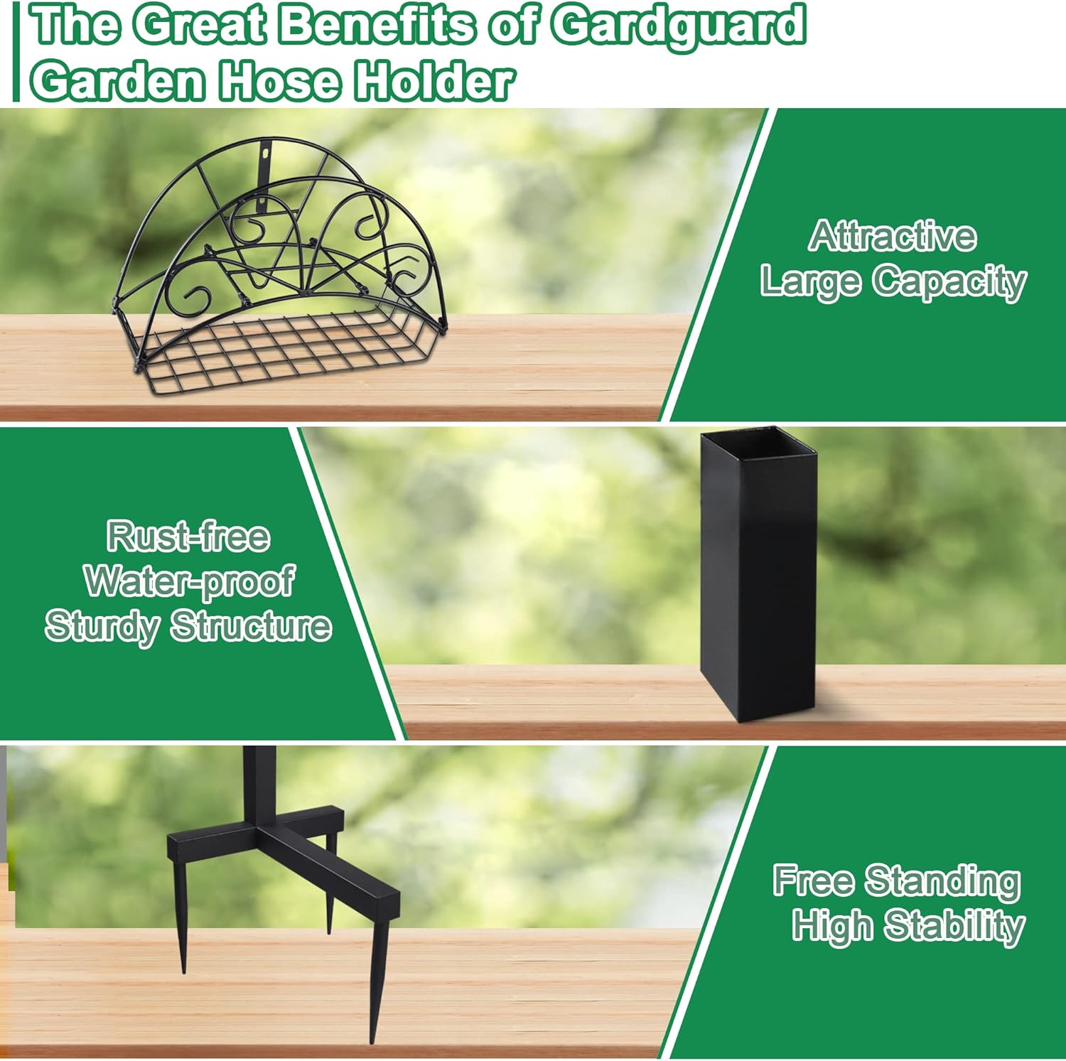Gardguard Garden Hose Holder Freestanding - Water Hose Stand Hanger with Extra Basket and Large Capacity, Outdoor Detachable Heavy Duty Metal Hose Rack for Outside Garden, Yard, Lawn