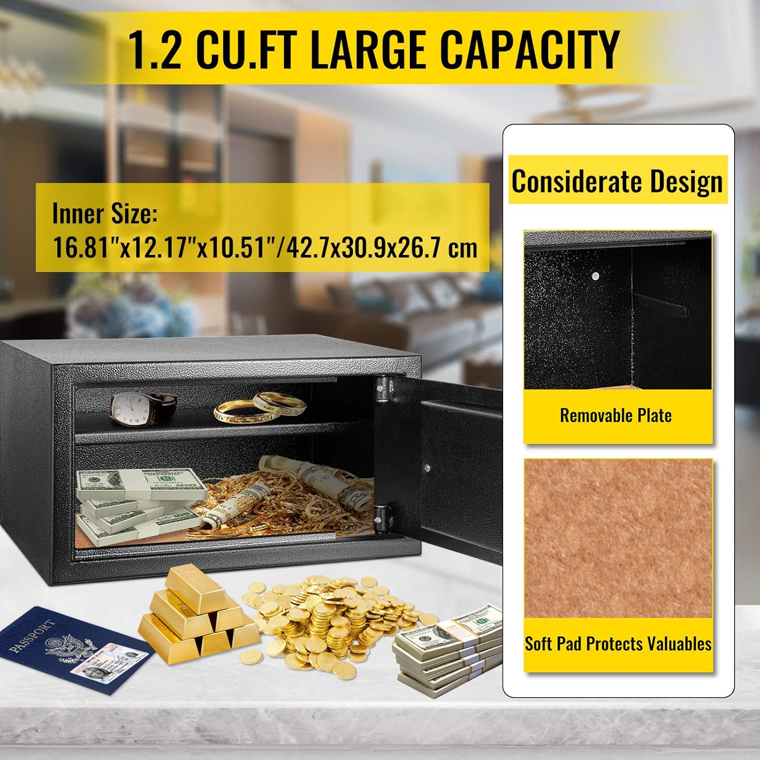 VEVOR Digital Depository Safe 1.7 Cubic Feet Made of Carbon Steel Electronic Code Lock Depository Safe with Deposit Slot with Two Emergency Keys Depository Box for Home Hotel Restaurant and Office