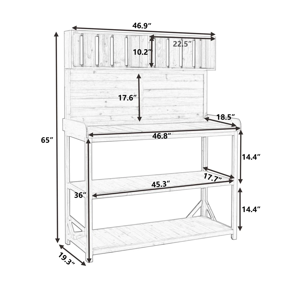 Yone jx je 65" Garden Potting Bench,Large Wooden Farmhouse Rustic Outdoor Potting Bench Table, Patio Workstation with 4 Storage Shelves and Side Hook for Garden Balcony Backyard,Green