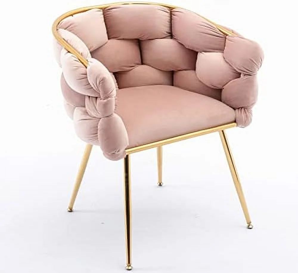 TJUNBOLIFE Velvet Accent Chair with Gold Legs - Stylish Cosmetic Chair for Desk  Living Room  or Bedroom - Silla de Acento or Silla Decorativa ()