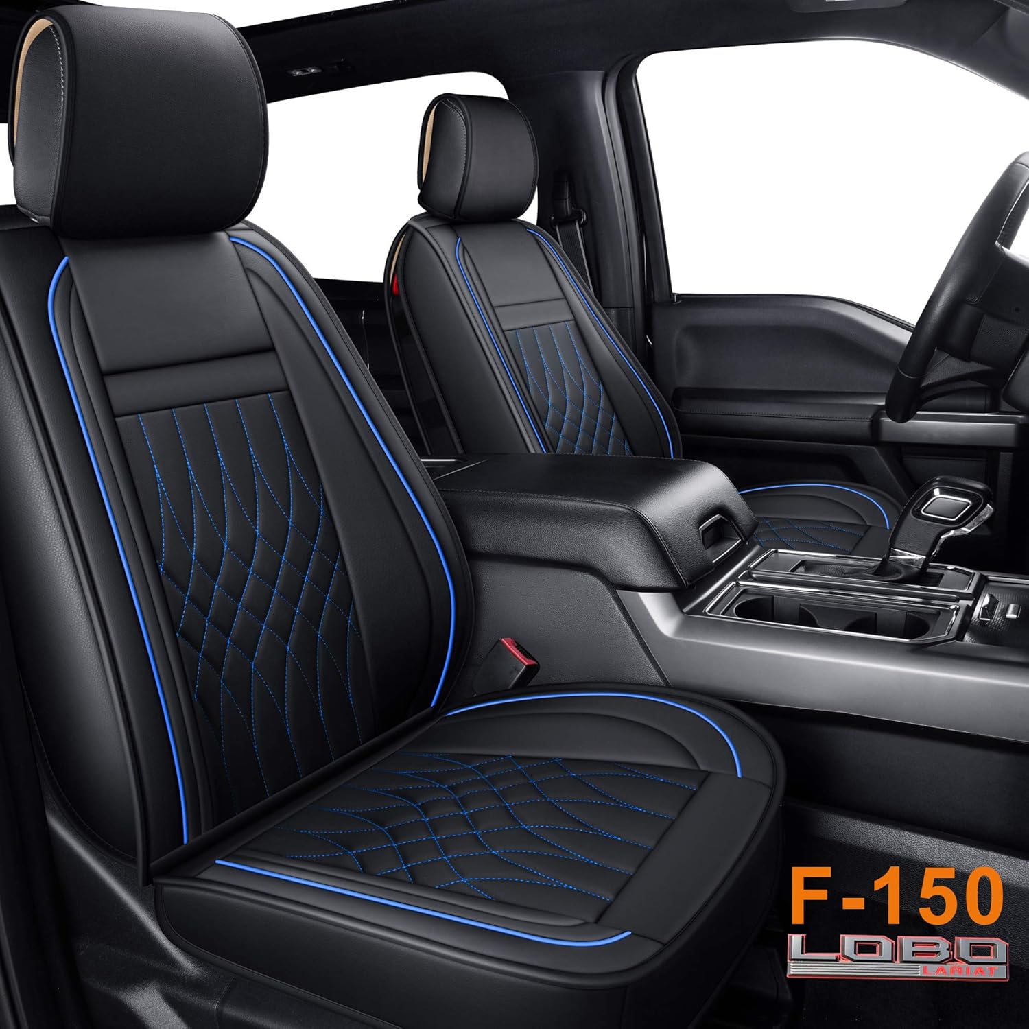 Front and Back Seat Covers fit for F-150 F150 Crew Cab from 2015 to 2020 and fit for F250 F350 F450 Crew Cab from 2017 to 2020 with Faux Leather (Black & Red Full Set)