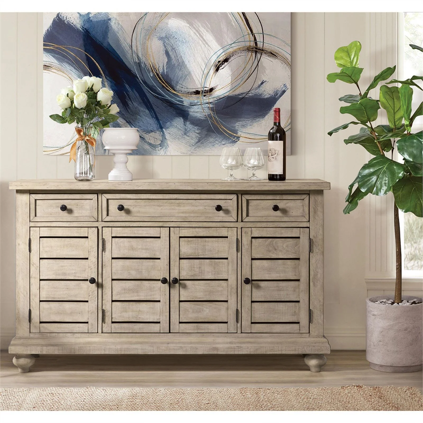 Riverside Furniture Hailey Cottage Wood Server in Pebble Tan