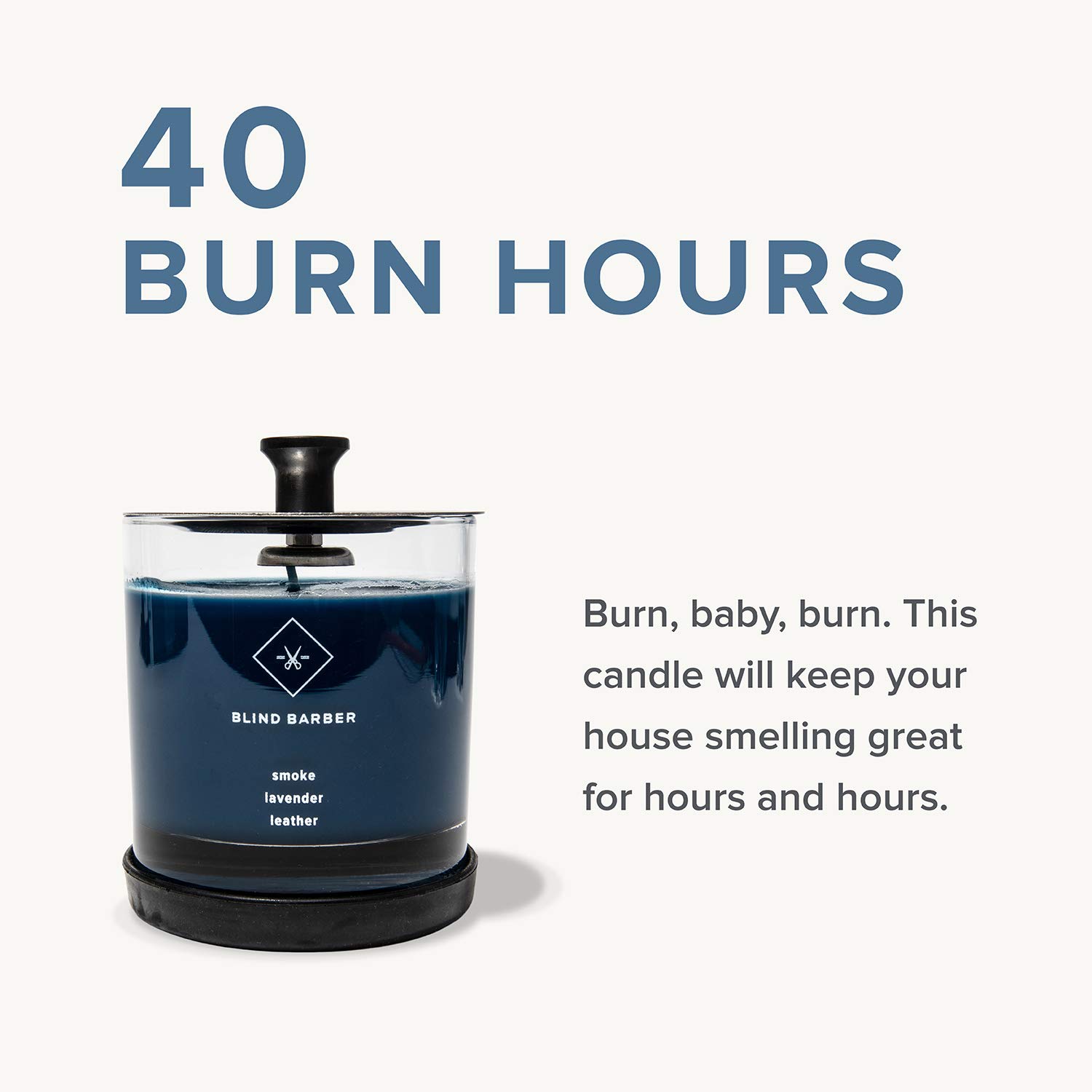 Blind Barber Tompkins Scented Candle - Long Lasting Soy Wax Candle in Barber Style Glass Jar with Notes of Leather, Smoke & Lavender - 100 Hour Burn Time (23.6oz)