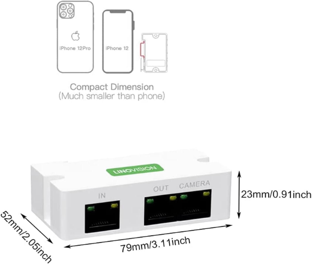 LINOVISION Mini Passive 2 Port POE Extender IEEE 802.3af/at POE Repeater Up to 1000ft Power Over Ethernet Over Cat5/6 Cable, POE Splitter to 2 POE Devices Like IP Cameras, IP Phone, Wireless AP