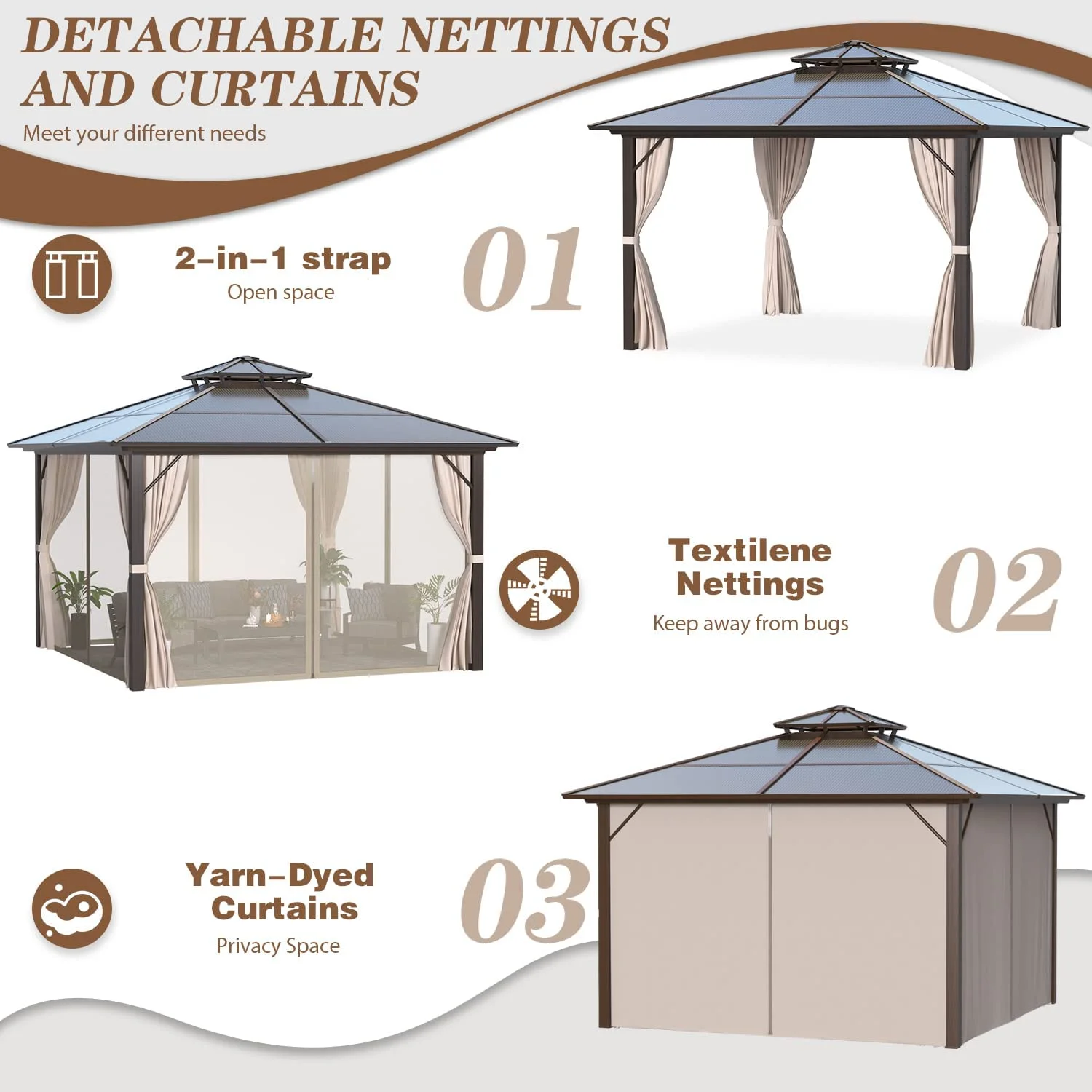 Hommow 10' x 13' Outdoor Hardtop Gazebo, Sun Roof Patio Gazebo with Aluminum Frame