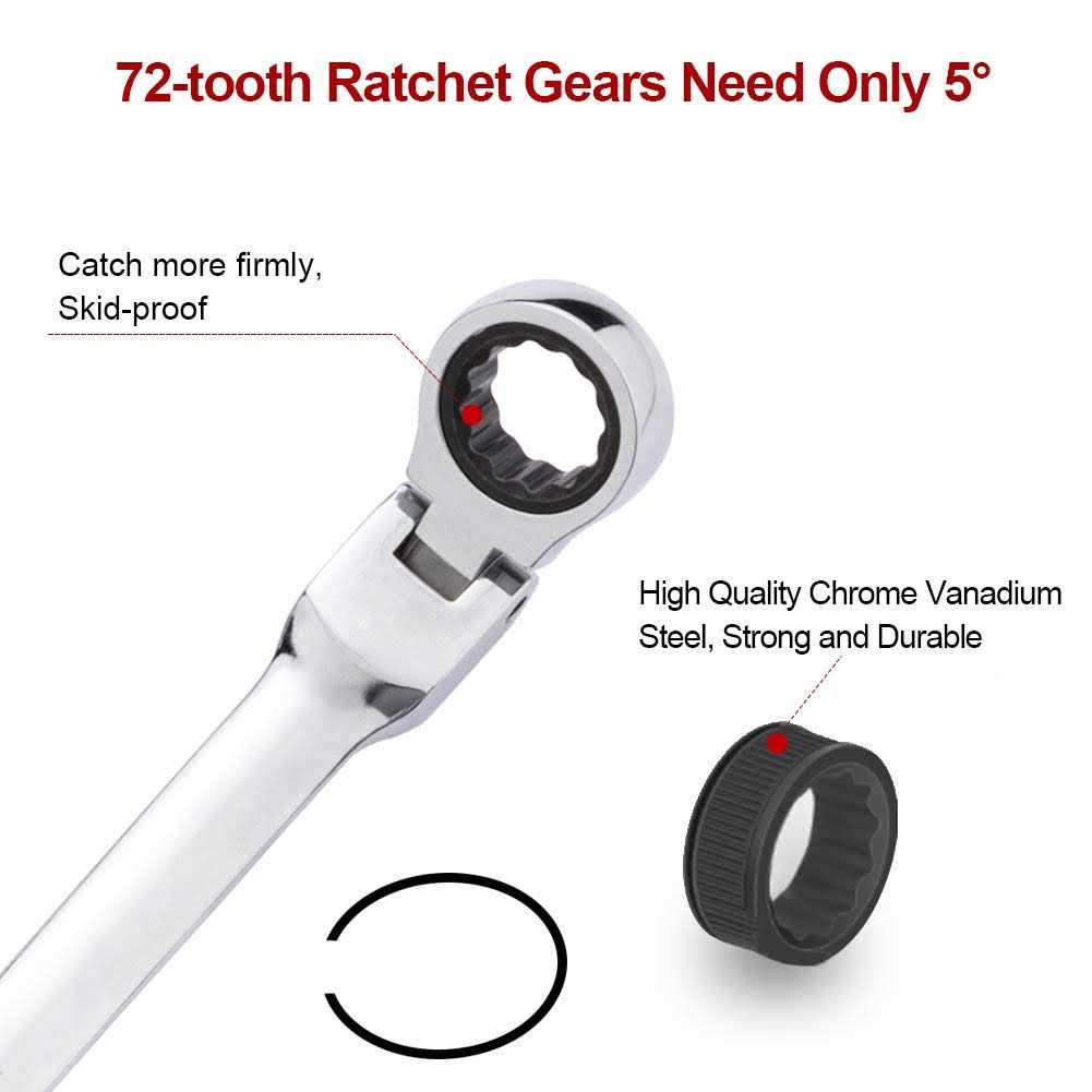 BULLTOOLS 6-Piece Flex-Head Extra Long Ratcheting Wrenches Double Box End Chrome Vanadium Steel 72-Tooth Wrench Set with Metric 8mm - Shop Hardware Tools Online Store