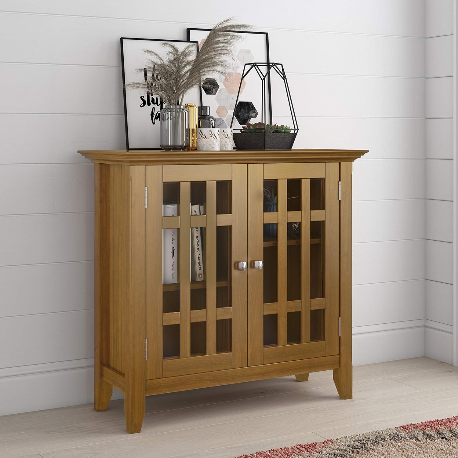 SIMPLIHOME Bedford Storage Media Cabinet, 32 in, Light Golden Brown