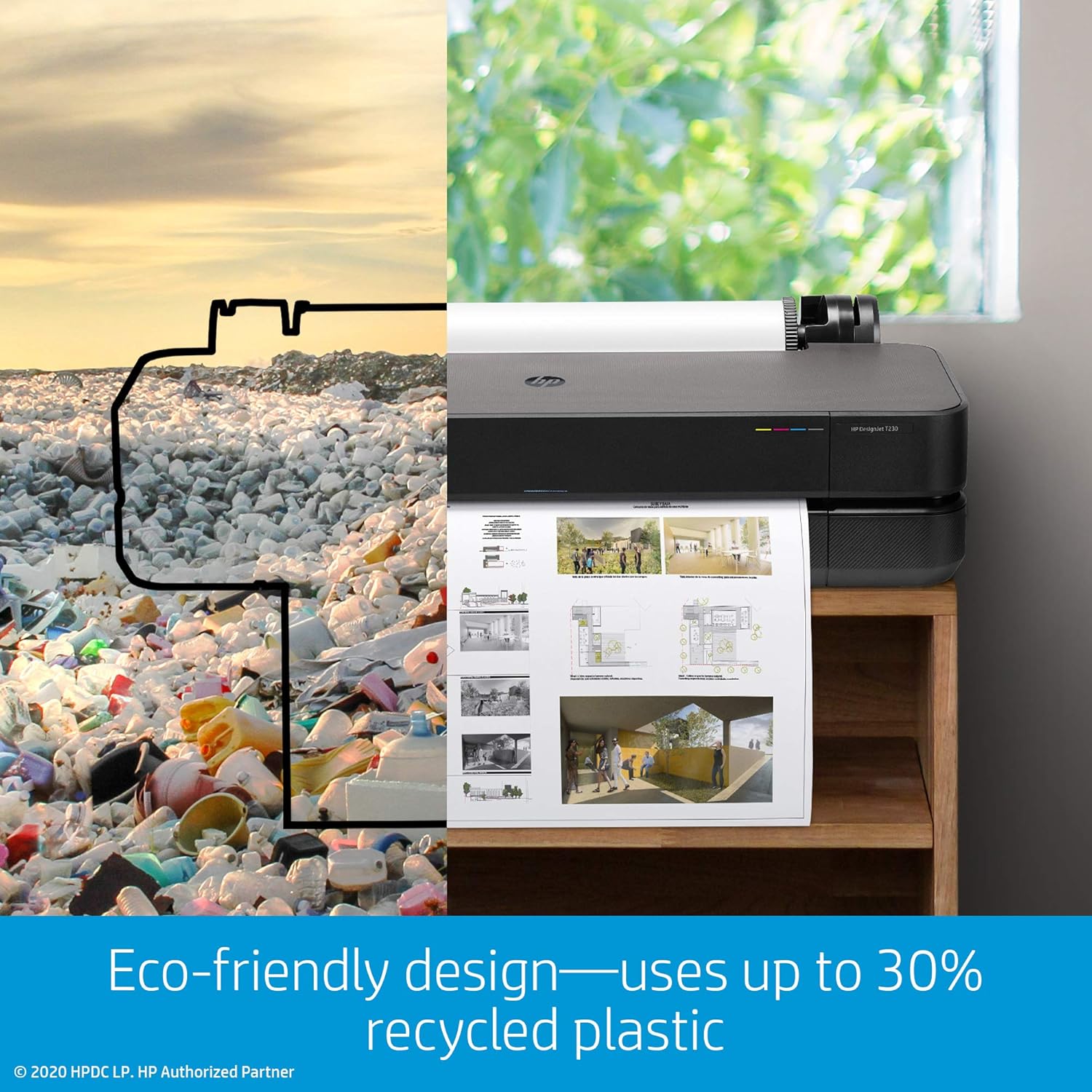 HP DesignJet T230 Large Format Compact Wireless Plotter Printer - 24", with Modern Office Design (5HB07A)