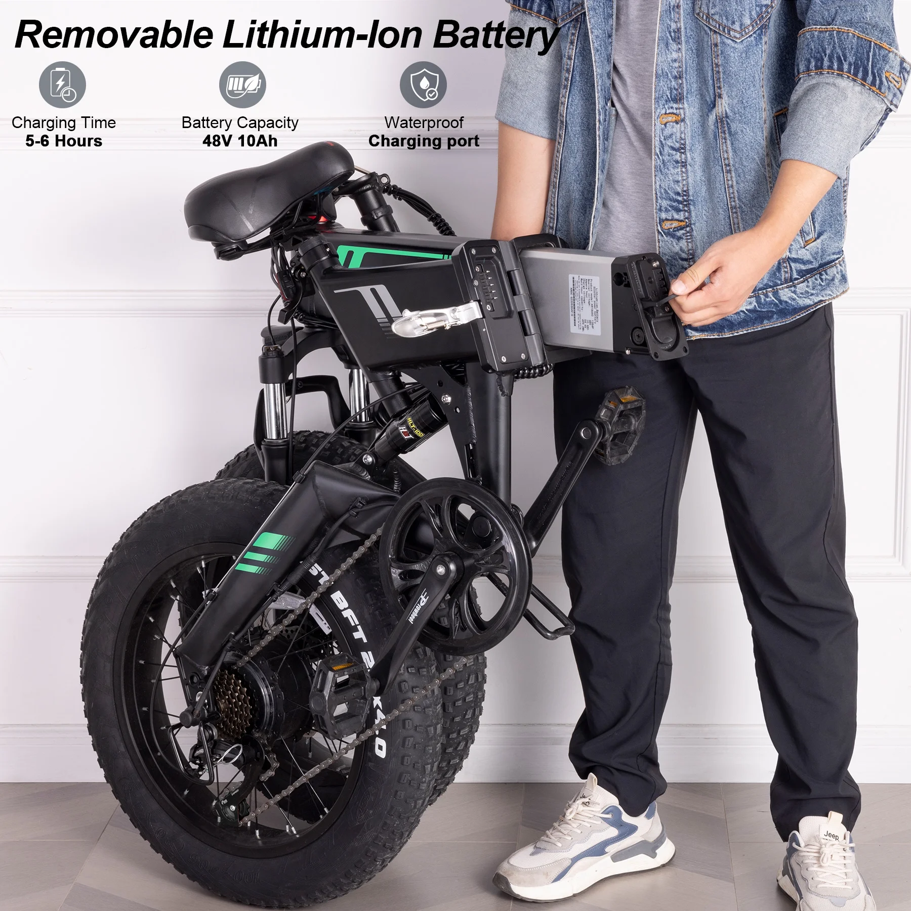 Wooken Electric Bike, 20''X4.0 Fat Tire Electric Bike for Adults, 500W 20MPH Foldable Electric Bicycle with 48V 10Ah Built-in Battery, Shimano 7 Speed Wheels Electric Bike, Dual Shock Absorber