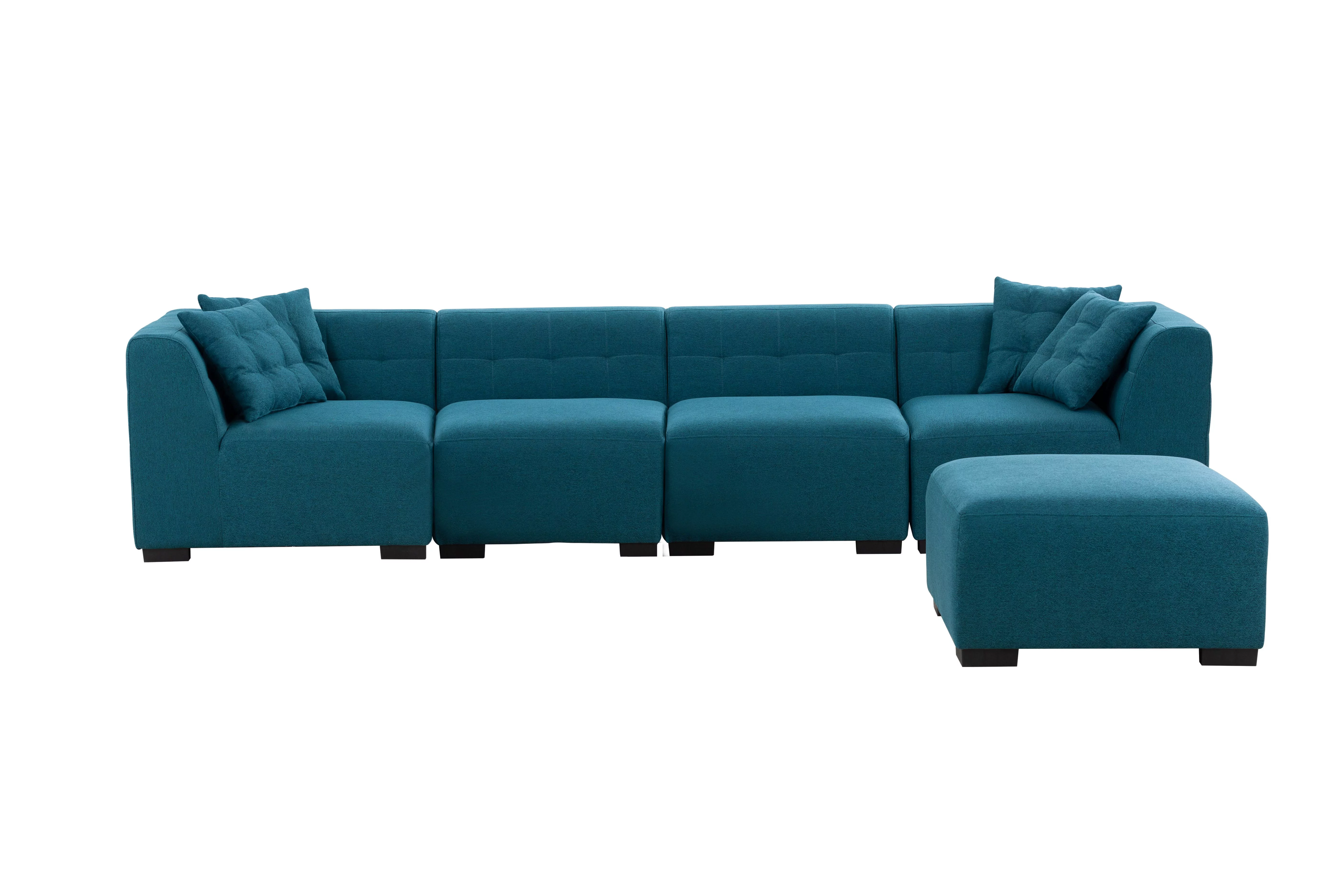 Kevinplus Convertible Sectional Sofa Fabric Couch with Chaise Reversible Corner Couch Furniture L-Shaped 5 Seater Sofas Bluish