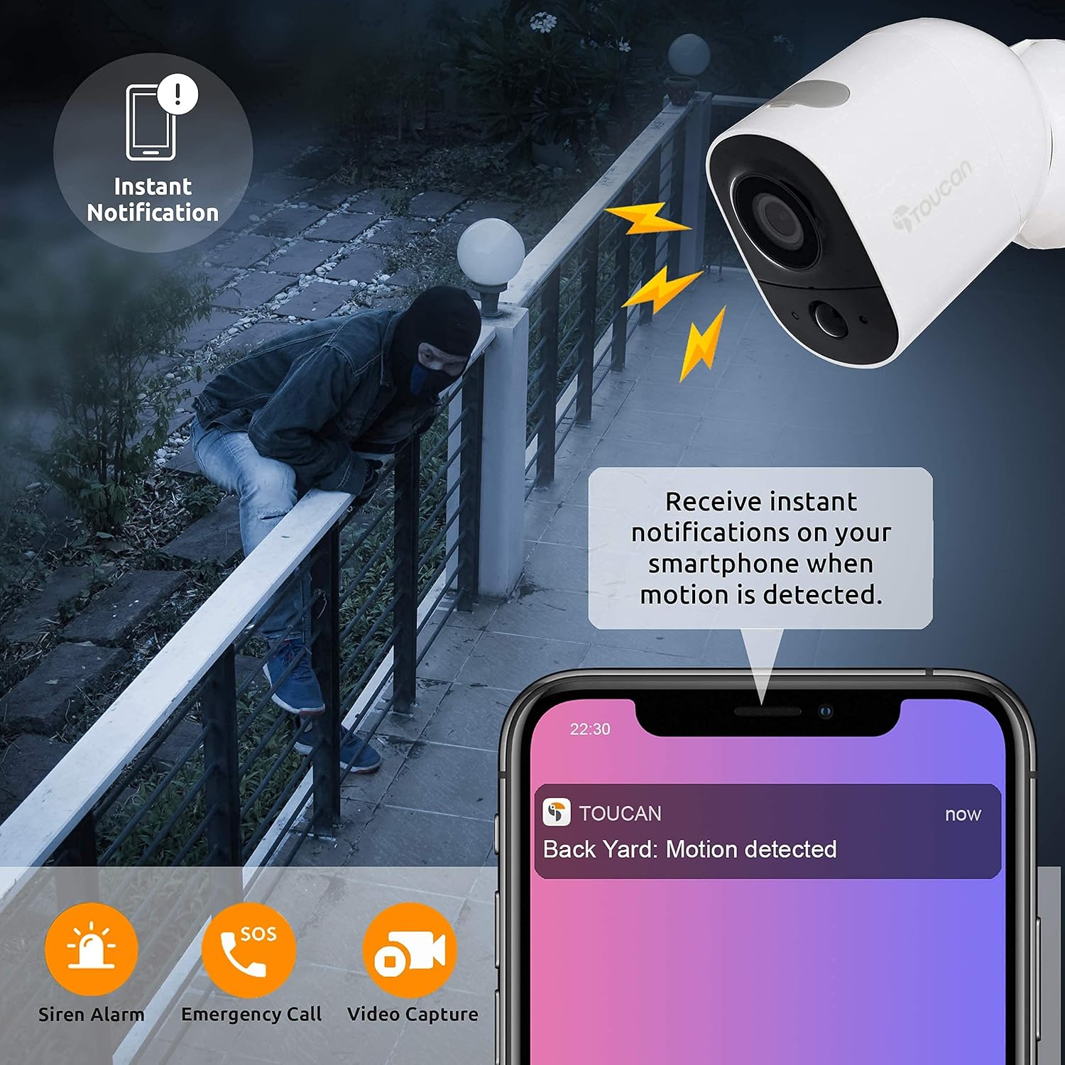 TOUCAN Wireless Indoor/Outdoor Battery Powered Security Camera, Weatherproof, Night Vision, AI Motion Detection, 2-Way Audio, Works with Alexa & Google Home, 1080P, No Subscription Required, 3 Pack