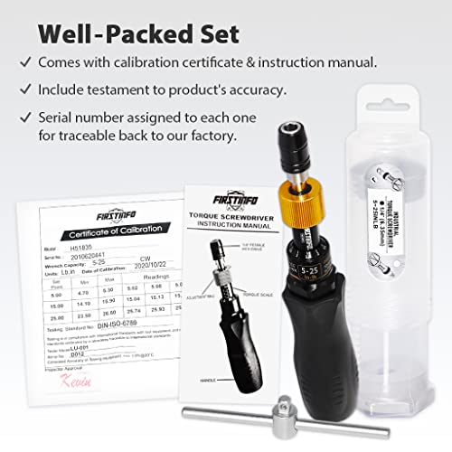 FIRSTINFO Precision Certified Torque Limiting Screwdriver, 1/4 Inch Hex Bit Holder