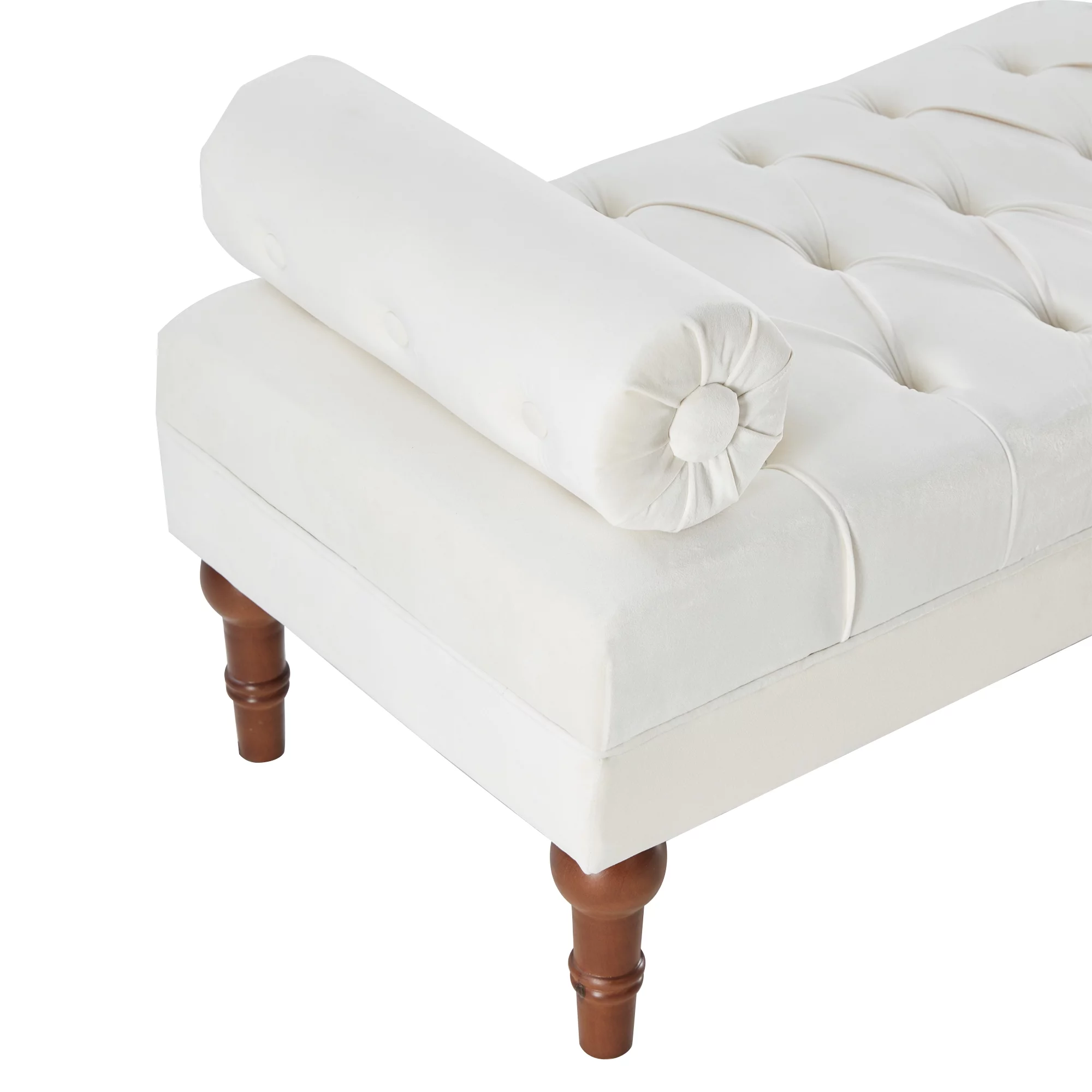HUIMO 60.2" Bedroom Bench,Large Size Velvet Bench for End of Bed,Upholstered Mid-Century Modern Bench with Button-Tufted,Entryway Bench,Storage Bench for Living Room(Beige)