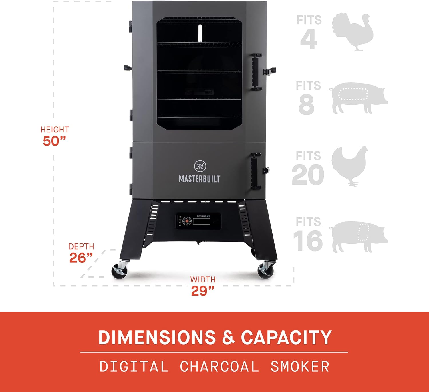 Masterbuilt® 40-inch Digital Charcoal Vertical BBQ Smoker with Digital WiFi Control and 1,320 Cooking Square Inches in Gray, Model MB20060321