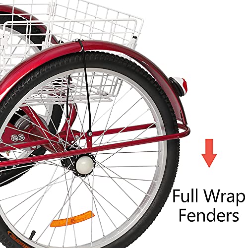 PEXMOR Adult Tricycle 7 Speed, 24/26 Inch 3 Wheel Bikes Tricycle for Adults, Adult Trike for Women/Men/Seniors, Three Wheel Cruiser Bike w/Folding Front & Rear Basket for Shopping/Recreation/Picnic