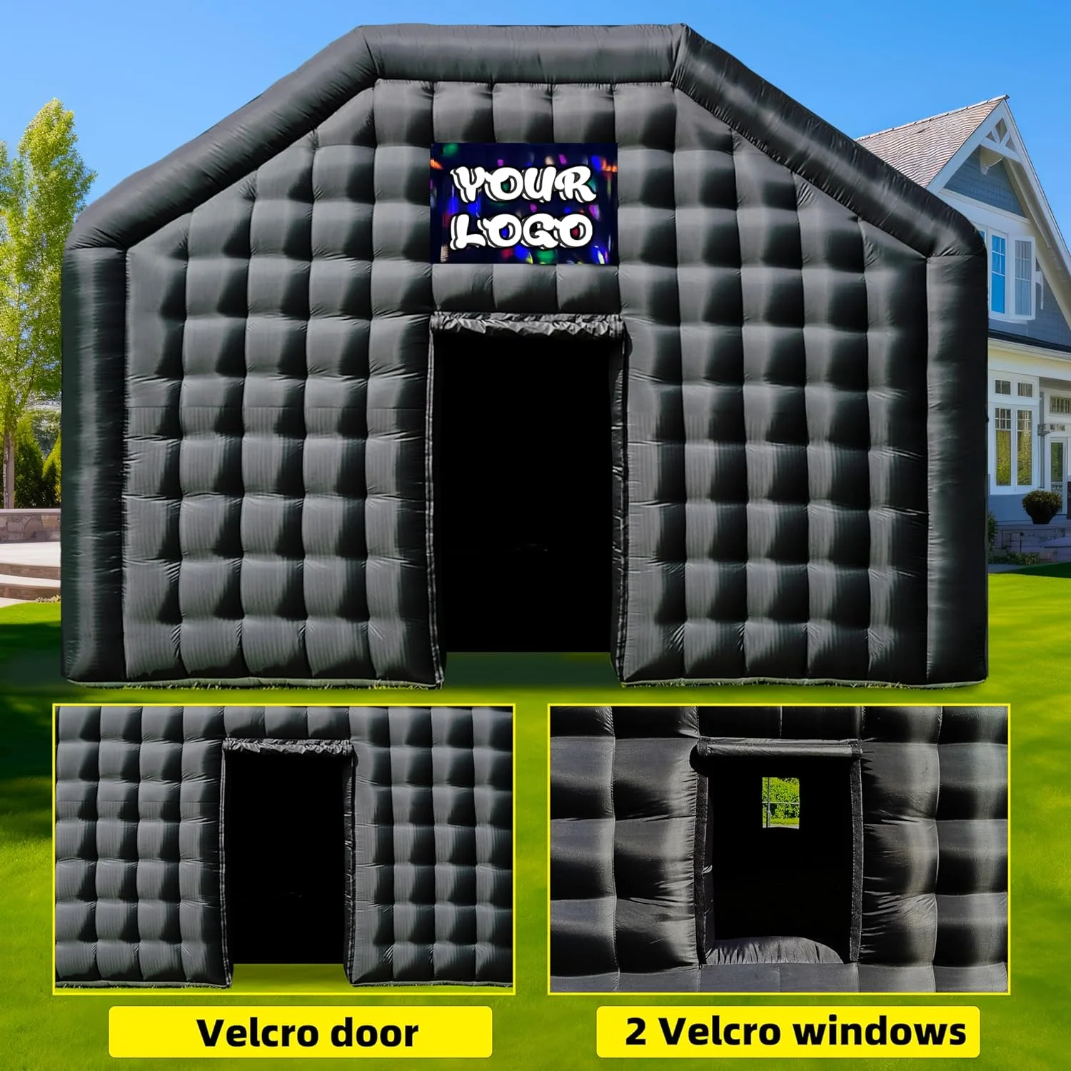 WARSUN Large Black Inflatable Night Club 30x20x13Ft Inflatable Party Tent with Logo Area Disco Cube Gazebo Event House