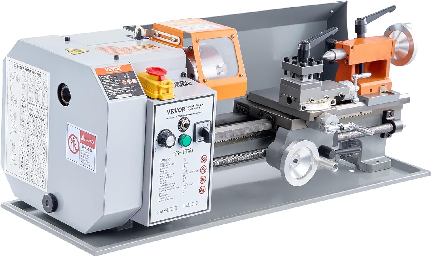 VEVOR Metal Lathe Machine, 7'' x 13.78'', Precision Benchtop Power Metal Lathe, 0-2200 RPM Continuously Variable Speed, 500W Brush Motor Metal Gears, with Tool Box for Processing Precision Parts
