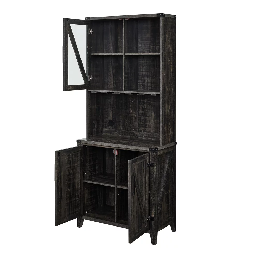 Gramercy Way Bar Cabinet with Upper Glass Cabinet in Charocal Finish - Curated Treasures Market