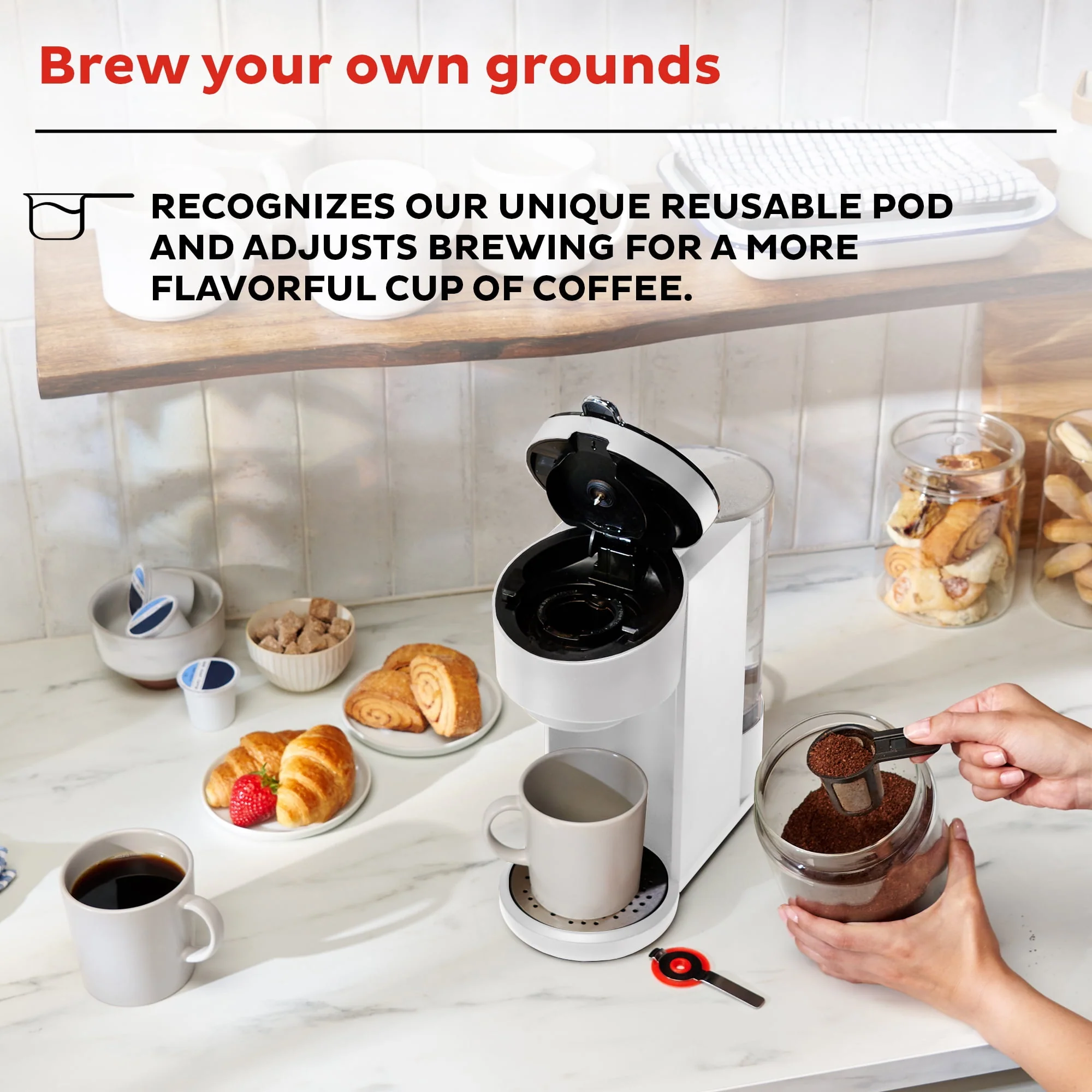 Instant Solo 2-in-1 Single Serve Coffee Maker for Ground Coffee or K-Cup Pods with 3 Brew Sizes, Maroon Red